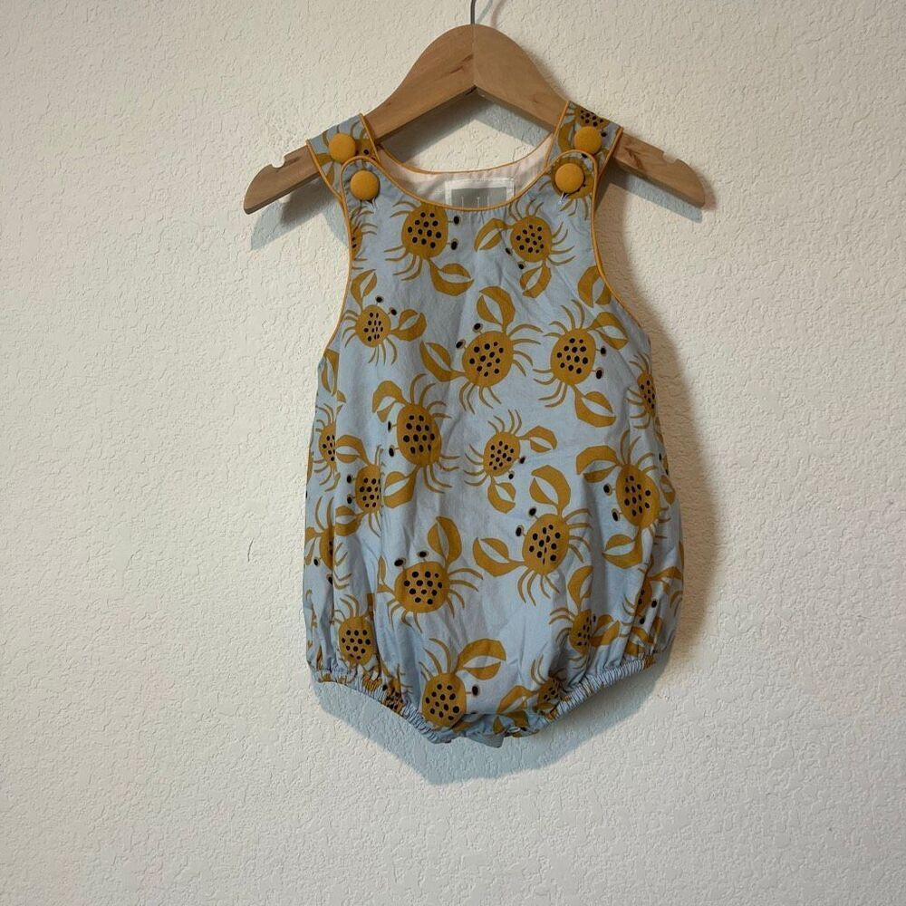Lil Cactus Unisex Baby Blue Tan Crab Print Bodysuit Romper Size 6-12 Months